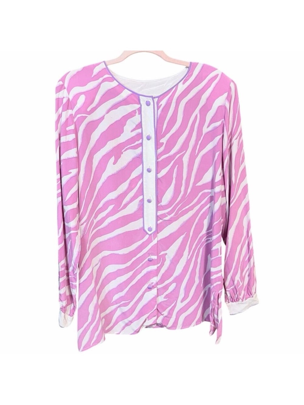 Bob Mackie Wearable Art SILK Pink and White Zebra-Print Button-Front Tunic